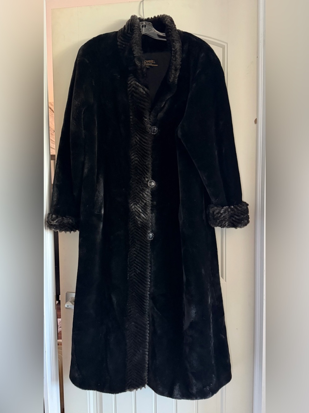 Plush Black Faux-Fur Full-length Coat